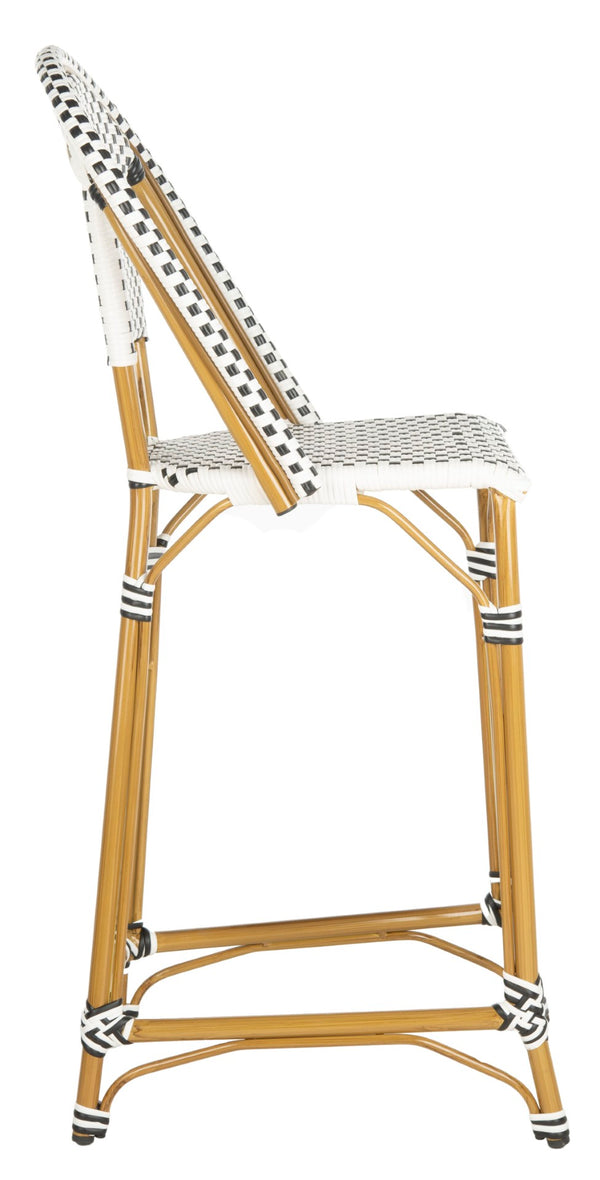 Safavieh ZAID Coastal-Inspired Bar Stool - Stylish Stackable Design for Outdoor Spaces, Patios & Decks Black / White PAT4038A