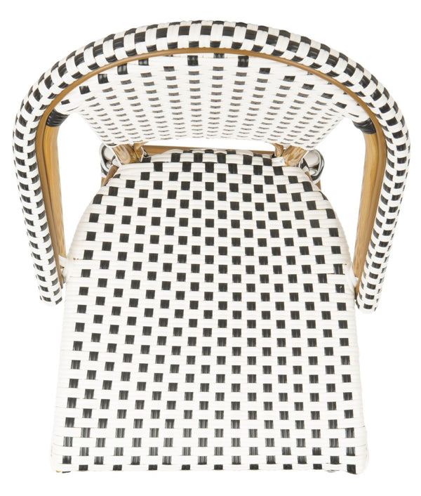 Safavieh ZAID Coastal-Inspired Bar Stool - Stylish Stackable Design for Outdoor Spaces, Patios & Decks Black / White PAT4038A