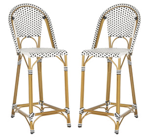 Safavieh ZAID Coastal-Inspired Bar Stool - Stylish Stackable Design for Outdoor Spaces, Patios & Decks Black / White PAT4038A
