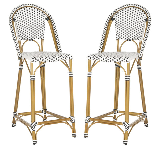 Safavieh ZAID Coastal-Inspired Bar Stool - Stylish Stackable Design for Outdoor Spaces, Patios & Decks Black / White PAT4038A