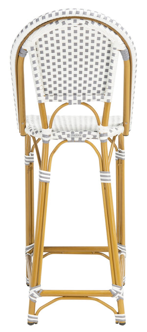 Safavieh ZAID Coastal-Inspired Bar Stool - Stylish Stackable Design for Outdoor Spaces, Patios & Decks Grey / White PAT4038B