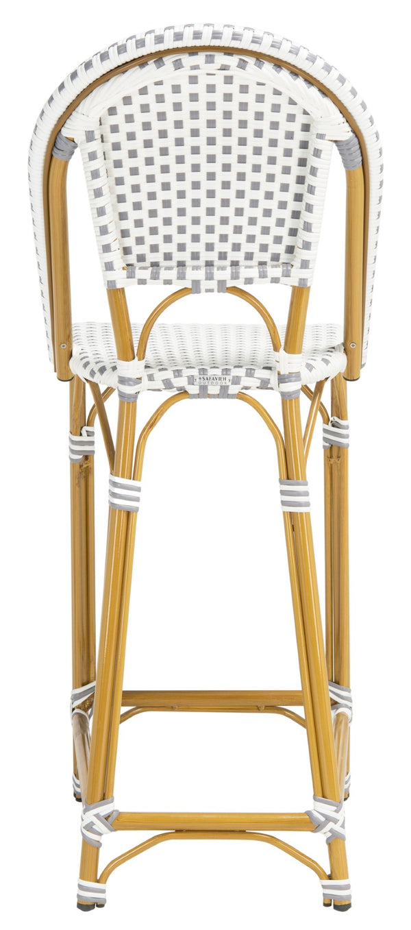 Safavieh ZAID Coastal-Inspired Bar Stool - Stylish Stackable Design for Outdoor Spaces, Patios & Decks Grey / White PAT4038B