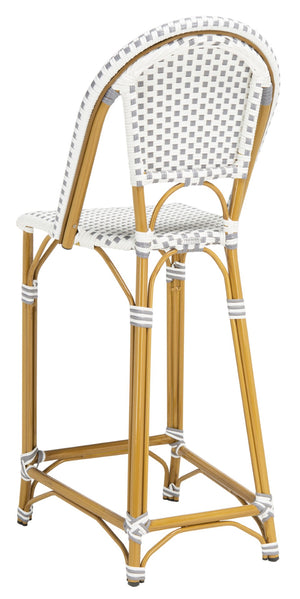 Safavieh ZAID Coastal-Inspired Bar Stool - Stylish Stackable Design for Outdoor Spaces, Patios & Decks Grey / White PAT4038B