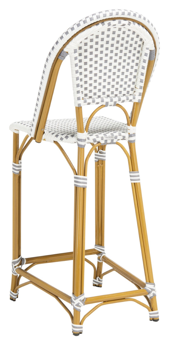 Safavieh ZAID Coastal-Inspired Bar Stool - Stylish Stackable Design for Outdoor Spaces, Patios & Decks Grey / White PAT4038B