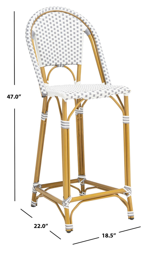 Safavieh ZAID Coastal-Inspired Bar Stool - Stylish Stackable Design for Outdoor Spaces, Patios & Decks Grey / White PAT4038B