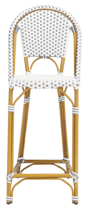 Safavieh ZAID Coastal-Inspired Bar Stool - Stylish Stackable Design for Outdoor Spaces, Patios & Decks Grey / White PAT4038B