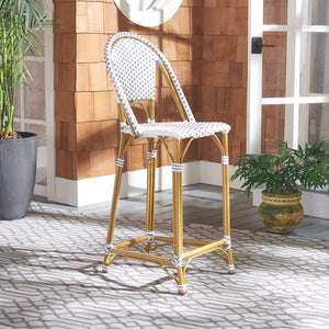 Safavieh ZAID Coastal-Inspired Bar Stool - Stylish Stackable Design for Outdoor Spaces, Patios & Decks Grey / White PAT4038B