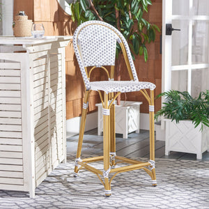Safavieh ZAID Coastal-Inspired Bar Stool - Stylish Stackable Design for Outdoor Spaces, Patios & Decks Grey / White PAT4038B