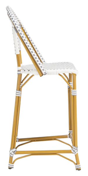 Safavieh ZAID Coastal-Inspired Bar Stool - Stylish Stackable Design for Outdoor Spaces, Patios & Decks Grey / White PAT4038B