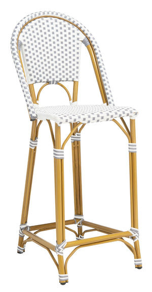 Safavieh ZAID Coastal-Inspired Bar Stool - Stylish Stackable Design for Outdoor Spaces, Patios & Decks Grey / White PAT4038B