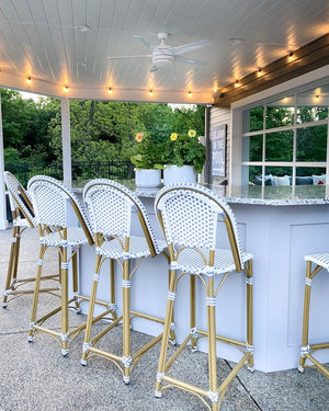 Safavieh ZAID Coastal-Inspired Bar Stool - Stylish Stackable Design for Outdoor Spaces, Patios & Decks Grey / White PAT4038B
