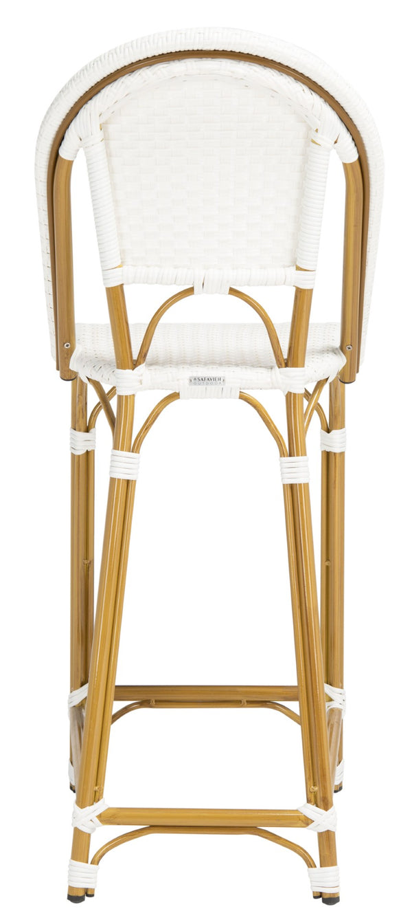 Safavieh ZAID Coastal-Inspired Bar Stool - Stylish Stackable Design for Outdoor Spaces, Patios & Decks White PAT4038C