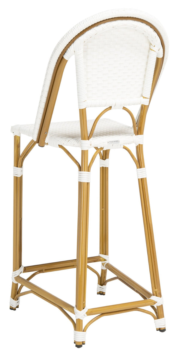 Safavieh ZAID Coastal-Inspired Bar Stool - Stylish Stackable Design for Outdoor Spaces, Patios & Decks White PAT4038C
