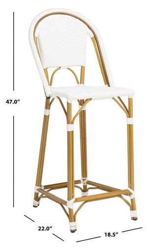 Safavieh ZAID Coastal-Inspired Bar Stool - Stylish Stackable Design for Outdoor Spaces, Patios & Decks White PAT4038C