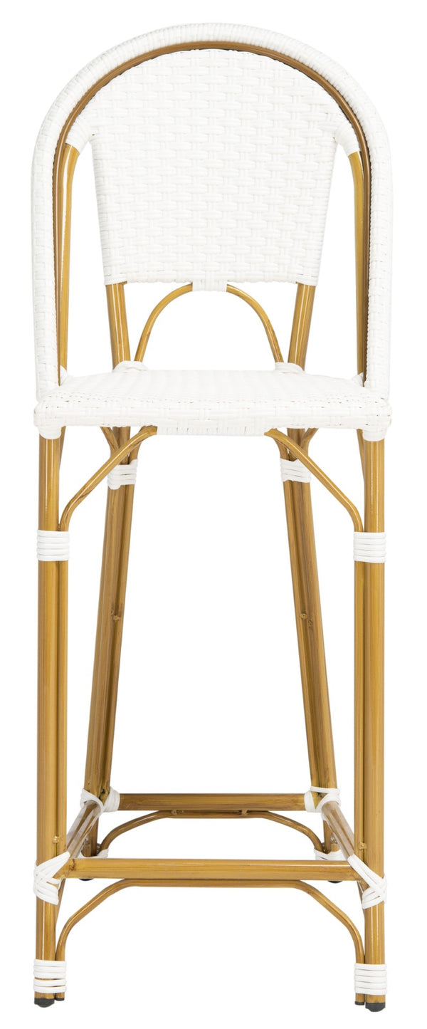 Safavieh ZAID Coastal-Inspired Bar Stool - Stylish Stackable Design for Outdoor Spaces, Patios & Decks White PAT4038C