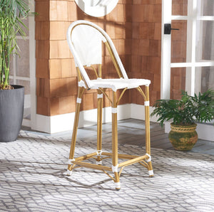 Safavieh ZAID Coastal-Inspired Bar Stool - Stylish Stackable Design for Outdoor Spaces, Patios & Decks White PAT4038C