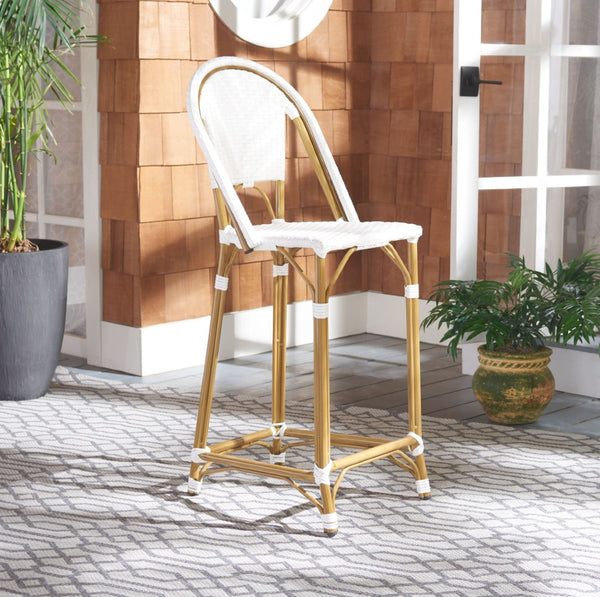 Safavieh ZAID Coastal-Inspired Bar Stool - Stylish Stackable Design for Outdoor Spaces, Patios & Decks White PAT4038C