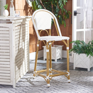 Safavieh ZAID Coastal-Inspired Bar Stool - Stylish Stackable Design for Outdoor Spaces, Patios & Decks White PAT4038C
