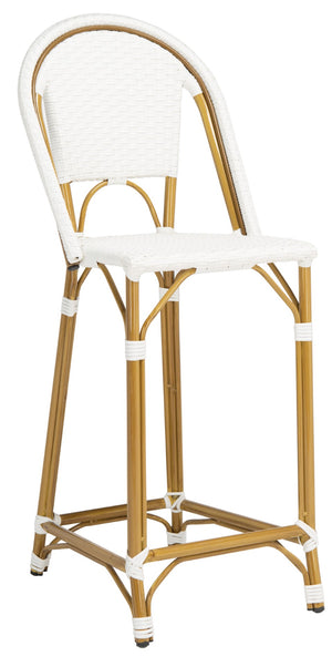 Safavieh ZAID Coastal-Inspired Bar Stool - Stylish Stackable Design for Outdoor Spaces, Patios & Decks White PAT4038C