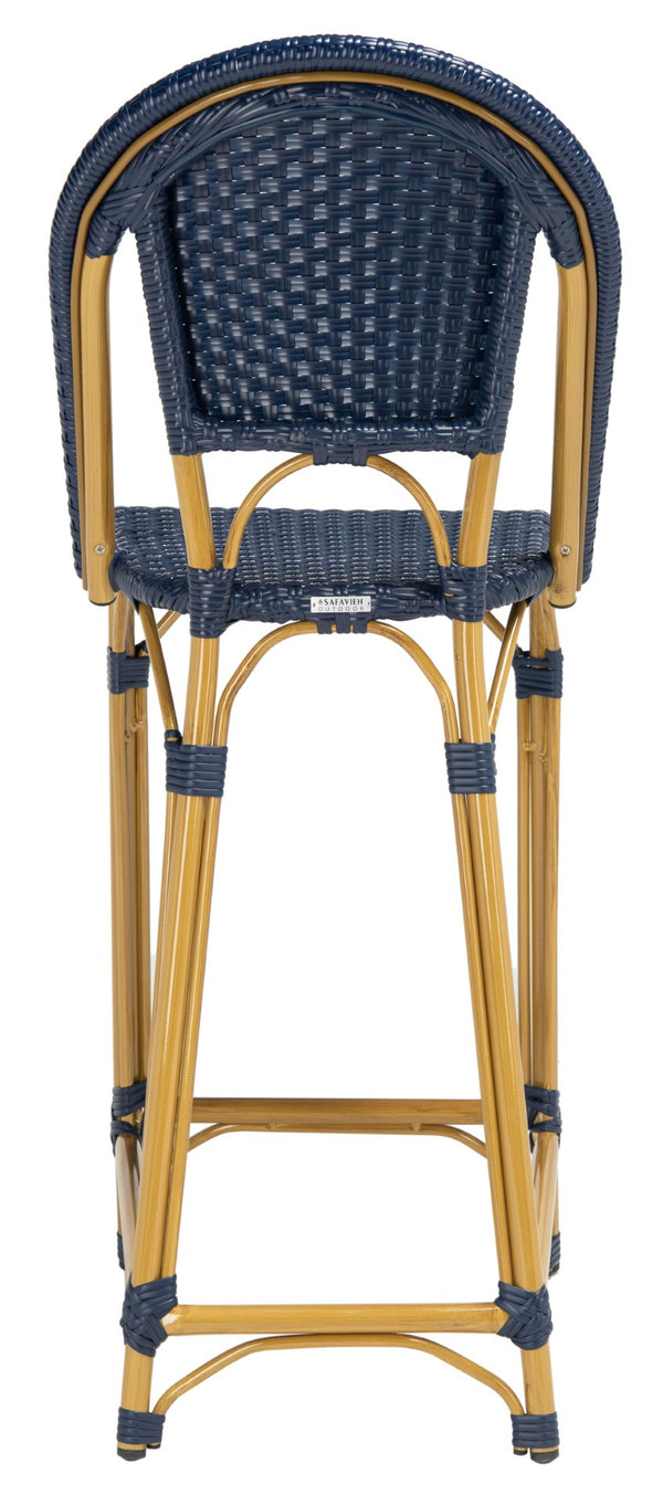 Safavieh ZAID Coastal-Inspired Bar Stool - Stylish Stackable Design for Outdoor Spaces, Patios & Decks Navy PAT4038D