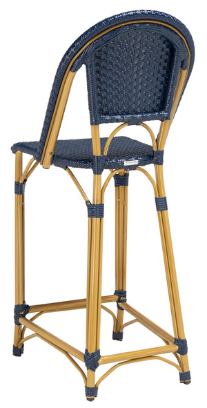 Safavieh ZAID Coastal-Inspired Bar Stool - Stylish Stackable Design for Outdoor Spaces, Patios & Decks Navy PAT4038D