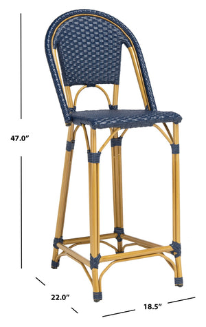 Safavieh ZAID Coastal-Inspired Bar Stool - Stylish Stackable Design for Outdoor Spaces, Patios & Decks Navy PAT4038D
