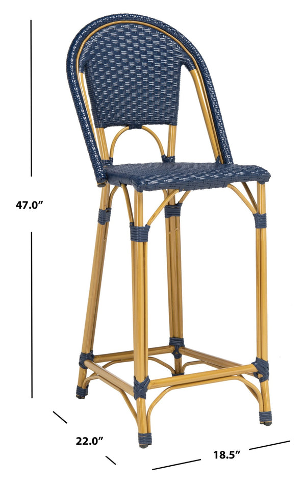 Safavieh ZAID Coastal-Inspired Bar Stool - Stylish Stackable Design for Outdoor Spaces, Patios & Decks Navy PAT4038D