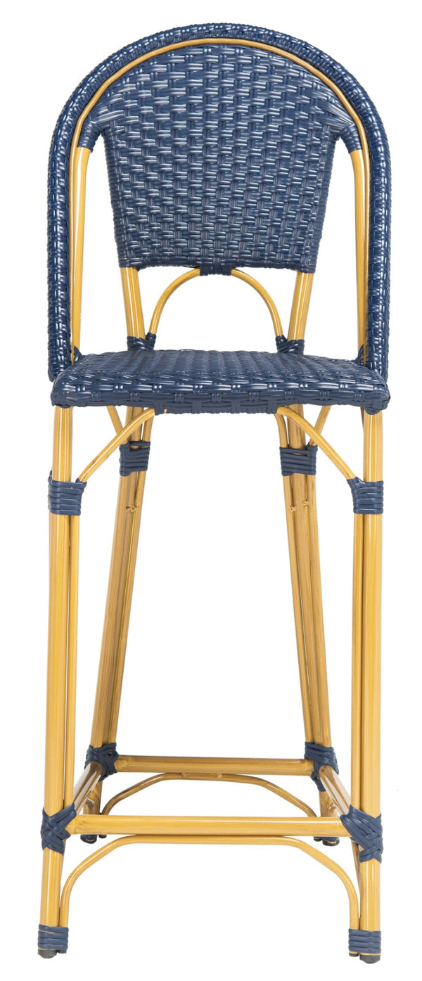 Safavieh ZAID Coastal-Inspired Bar Stool - Stylish Stackable Design for Outdoor Spaces, Patios & Decks Navy PAT4038D