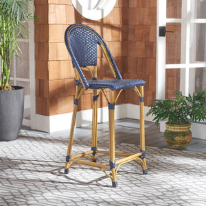 Safavieh ZAID Coastal-Inspired Bar Stool - Stylish Stackable Design for Outdoor Spaces, Patios & Decks Navy PAT4038D