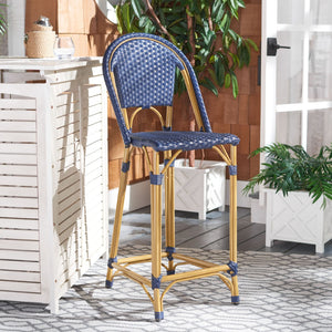 Safavieh ZAID Coastal-Inspired Bar Stool - Stylish Stackable Design for Outdoor Spaces, Patios & Decks Navy PAT4038D