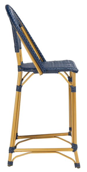 Safavieh ZAID Coastal-Inspired Bar Stool - Stylish Stackable Design for Outdoor Spaces, Patios & Decks Navy PAT4038D