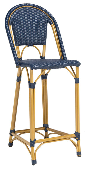 Safavieh ZAID Coastal-Inspired Bar Stool - Stylish Stackable Design for Outdoor Spaces, Patios & Decks Navy PAT4038D