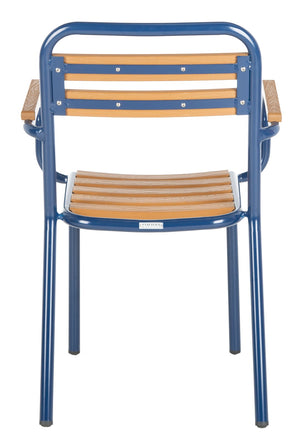 Safavieh RAYTON Stackable Patio Chair - Durable Navy Frame & Warm Brown Seat for Modern Outdoor Spaces PAT4039A-SET2