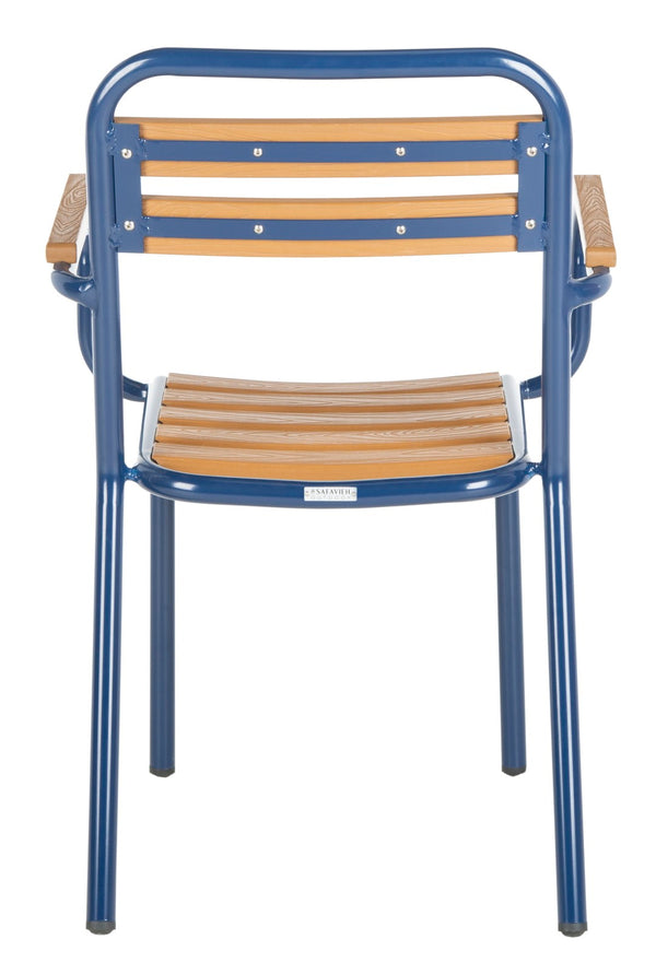 Safavieh RAYTON Stackable Patio Chair - Durable Navy Frame & Warm Brown Seat for Modern Outdoor Spaces PAT4039A-SET2