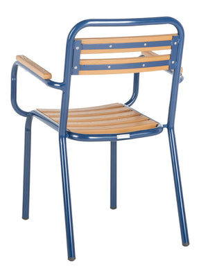 Safavieh RAYTON Stackable Patio Chair - Durable Navy Frame & Warm Brown Seat for Modern Outdoor Spaces PAT4039A-SET2