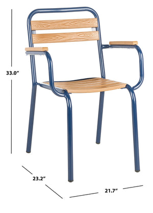 Safavieh RAYTON Stackable Patio Chair - Durable Navy Frame & Warm Brown Seat for Modern Outdoor Spaces PAT4039A-SET2