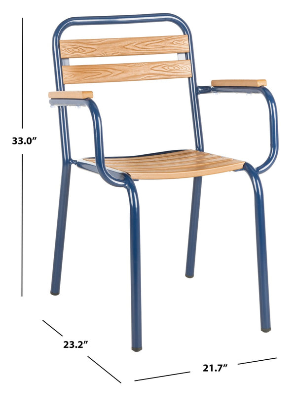 Safavieh RAYTON Stackable Patio Chair - Durable Navy Frame & Warm Brown Seat for Modern Outdoor Spaces PAT4039A-SET2