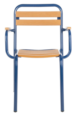 Safavieh RAYTON Stackable Patio Chair - Durable Navy Frame & Warm Brown Seat for Modern Outdoor Spaces PAT4039A-SET2