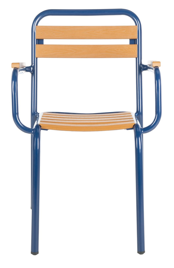 Safavieh RAYTON Stackable Patio Chair - Durable Navy Frame & Warm Brown Seat for Modern Outdoor Spaces PAT4039A-SET2