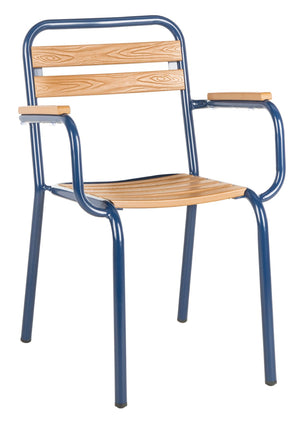 Safavieh RAYTON Stackable Patio Chair - Durable Navy Frame & Warm Brown Seat for Modern Outdoor Spaces PAT4039A-SET2