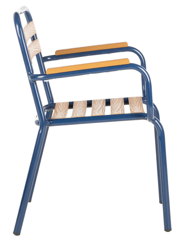 Safavieh RAYTON Stackable Patio Chair - Durable Navy Frame & Warm Brown Seat for Modern Outdoor Spaces PAT4039A-SET2
