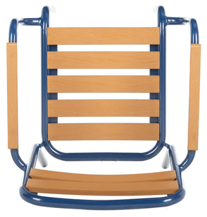 Safavieh RAYTON Stackable Patio Chair - Durable Navy Frame & Warm Brown Seat for Modern Outdoor Spaces PAT4039A-SET2