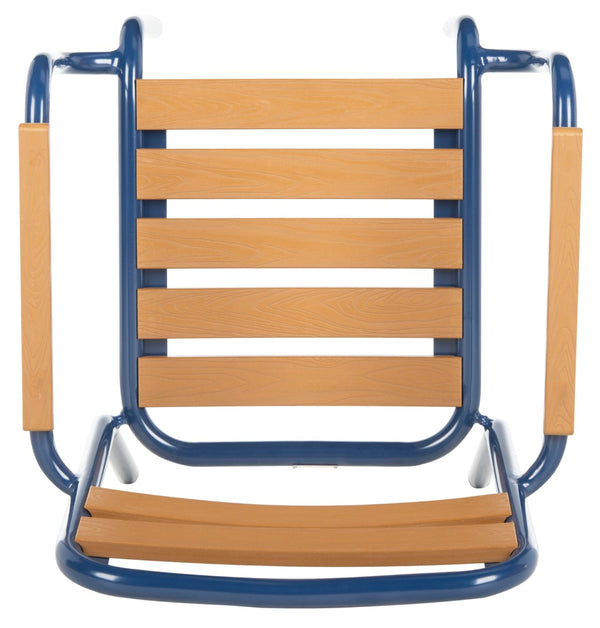 Safavieh RAYTON Stackable Patio Chair - Durable Navy Frame & Warm Brown Seat for Modern Outdoor Spaces PAT4039A-SET2