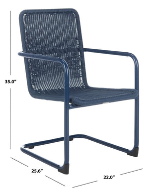 Safavieh HUTTON Chair in Navy - Modern Outdoor Easy Chair with Vintage Charm for Stylish Patios & Decks PAT4040A-SET2