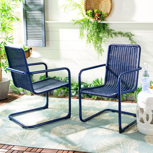 Safavieh HUTTON Chair in Navy - Modern Outdoor Easy Chair with Vintage Charm for Stylish Patios & Decks PAT4040A-SET2