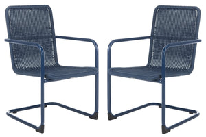 Safavieh HUTTON Chair in Navy - Modern Outdoor Easy Chair with Vintage Charm for Stylish Patios & Decks PAT4040A-SET2