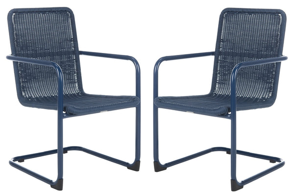 Safavieh HUTTON Chair in Navy - Modern Outdoor Easy Chair with Vintage Charm for Stylish Patios & Decks PAT4040A-SET2