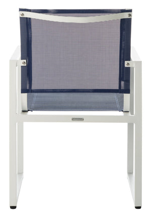 Safavieh NEVAL Chair - Modern White Base with Navy Textilene Seat for Stylish Outdoor Living Spaces PAT4041A-SET2
