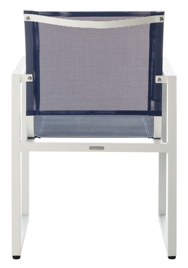Safavieh NEVAL Chair - Modern White Base with Navy Textilene Seat for Stylish Outdoor Living Spaces PAT4041A-SET2
