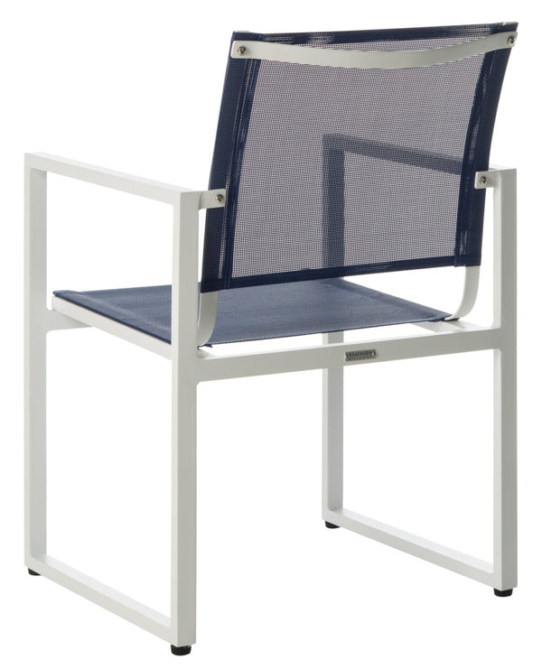 Safavieh NEVAL Chair - Modern White Base with Navy Textilene Seat for Stylish Outdoor Living Spaces PAT4041A-SET2